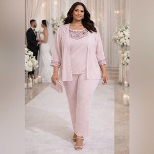 Le Bos Elegant Light Pink Three-Piece Set plus size 20W EUC